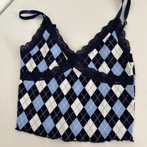 XS/S argyle y2k preppy tank top with lace